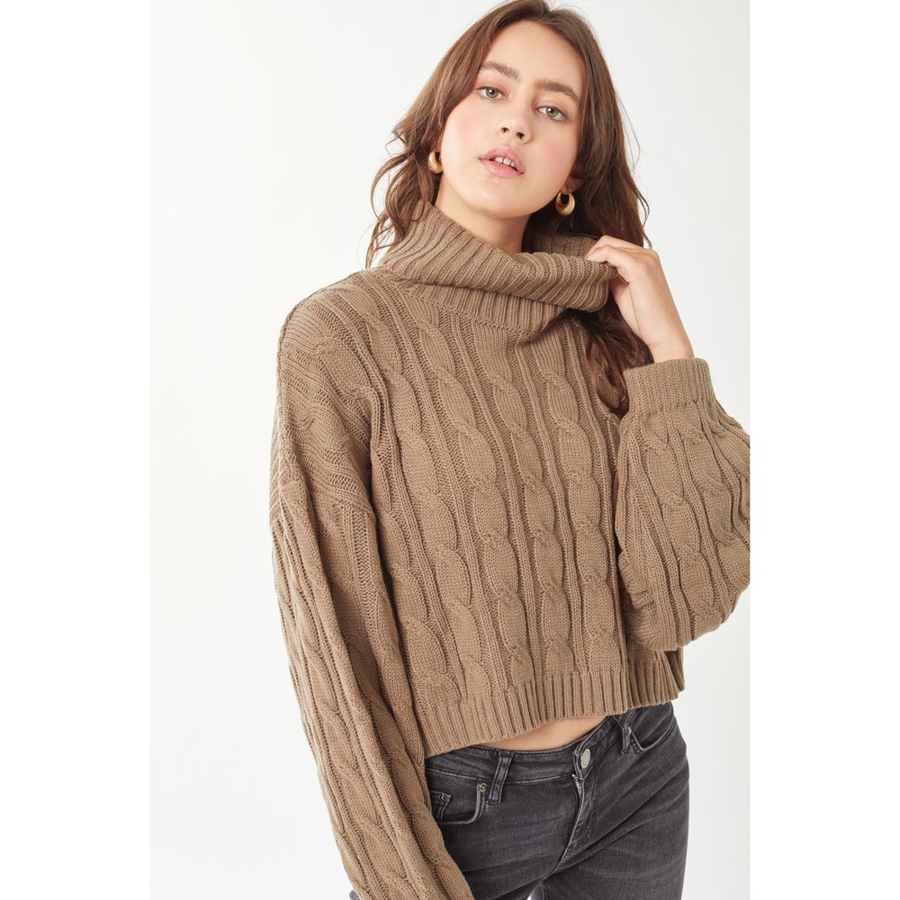 Turtle Neck Loose Fit Cable Knit Sweater - Picture 2 of 8